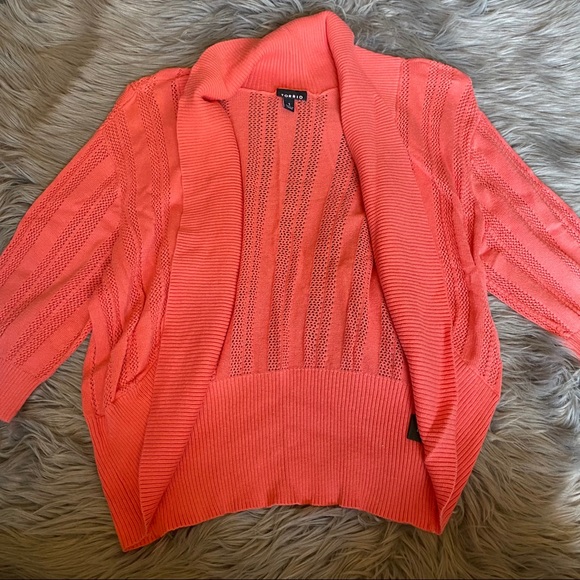 torrid Sweaters - Torrid Coral Cropped Open Sweater